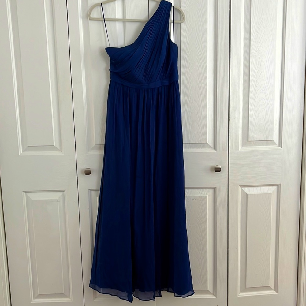 [J. Crew] NWT Silk chiffon one shoulder gown, navy blue, size 4